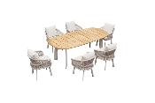 Ensemble repas extérieur luxueux en aluminium et corde tressée 6 places - LASKA BEIGE